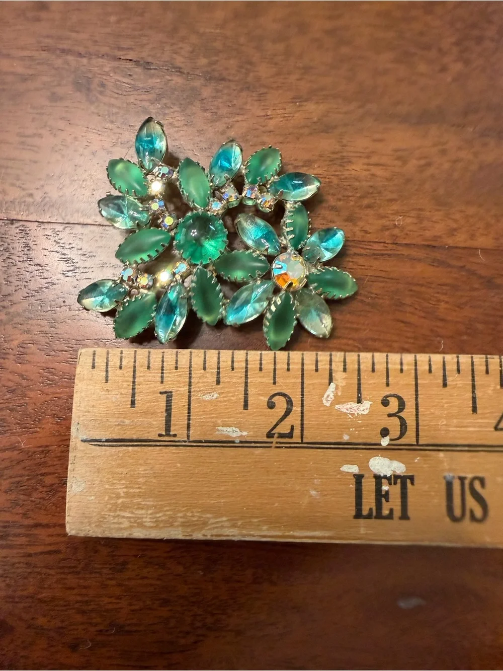 Vintage Green Crystal Floral Brooch - Women Accessories